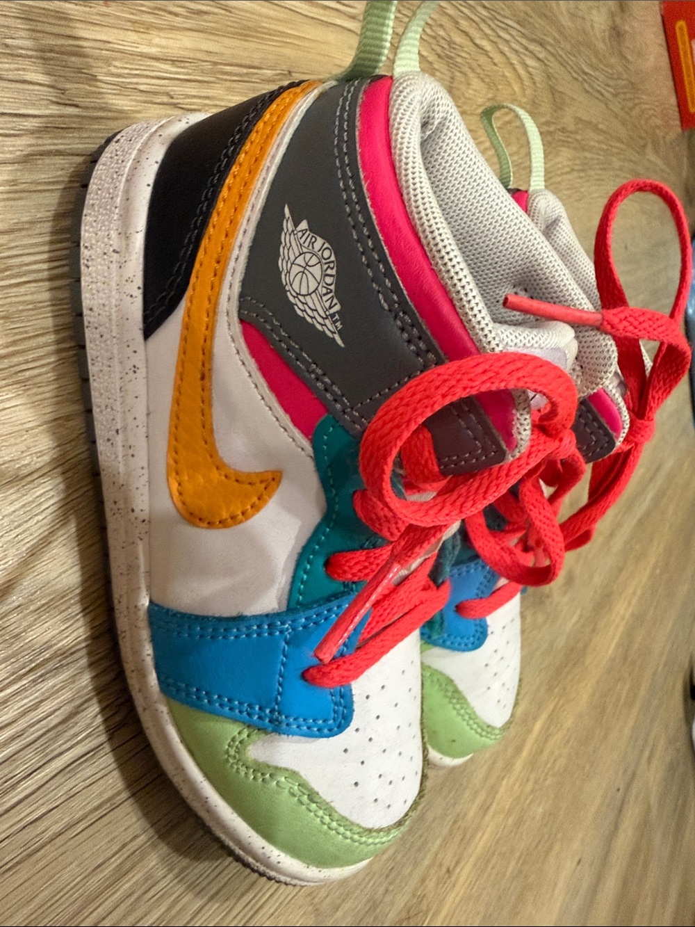 Jordan Kids White Sneakers with Pink, Blue, Green & Yellow Accents
